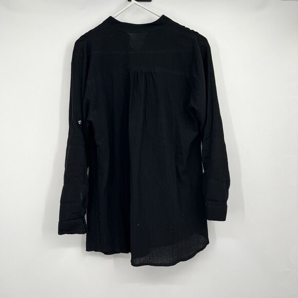 Mr Buho Womens L Flowy Black Coverup 100% Cotton Roll Tab Beach Vacation Cruise - Picture 6 of 9